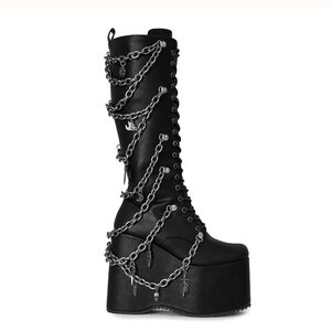 Black Platform Boots with Chains